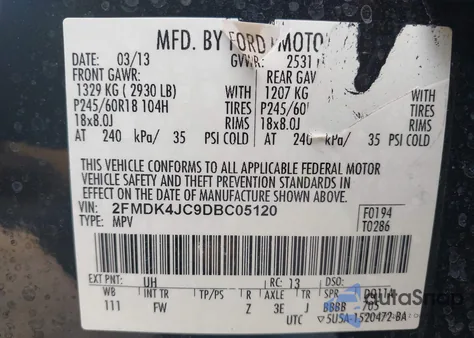 2013 Ford Edge Sel z USA, uszkodzony, nr VIN 2FMDK4JC9DBC05120